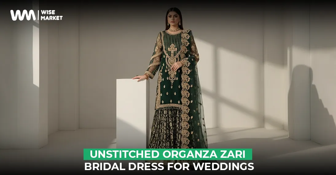 Unstitched Bridal Elegance Organza Zari Dress: Perfect for Your Dream Wedding